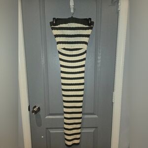 Striped Green and Cream Ribbed Dress